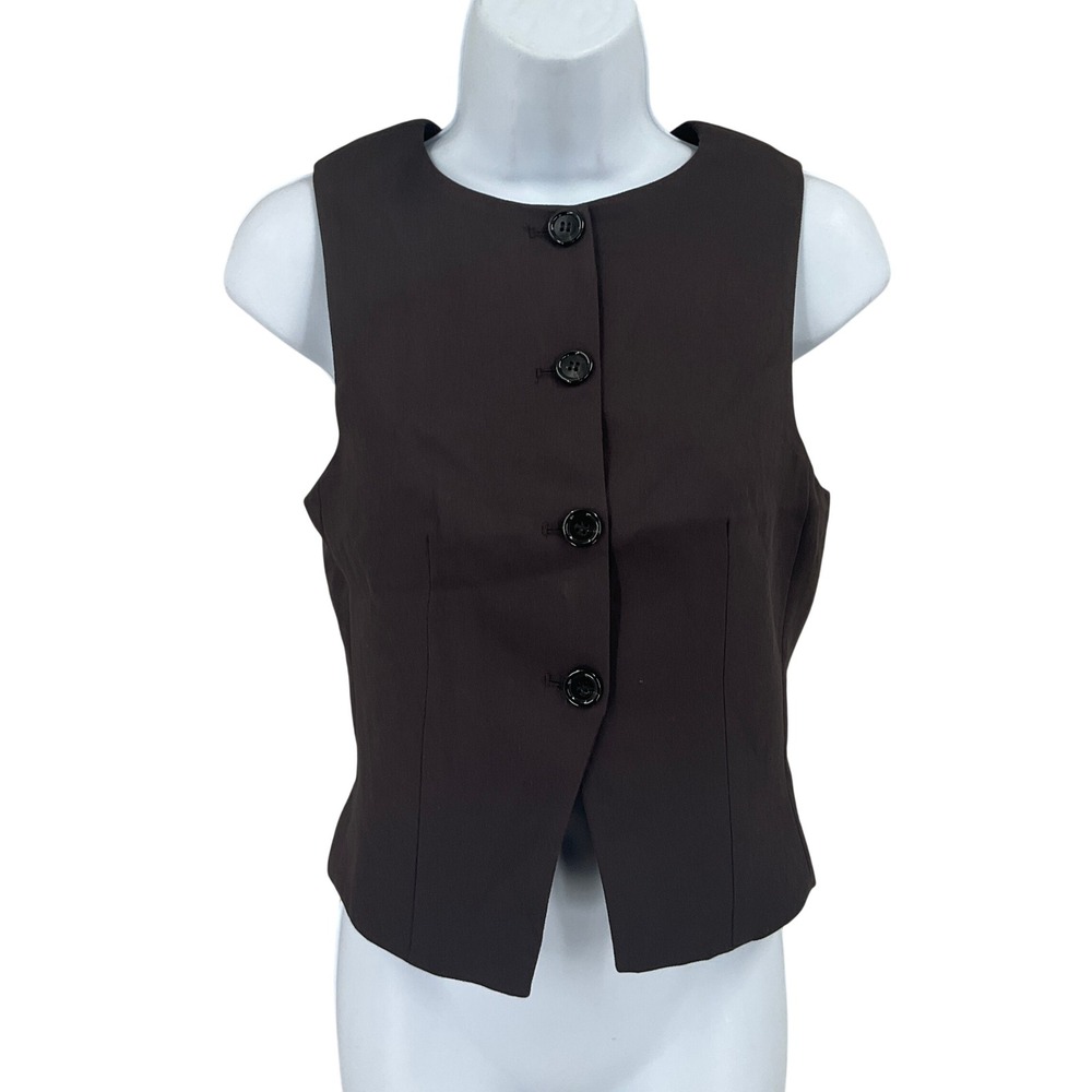 H&M Vest Women XS Brown Minimalist Preppy Tailored Button Front Waistcoat NEW